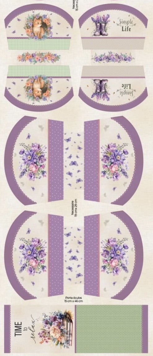 Tricoline estampa digital painel necessaires lavanda