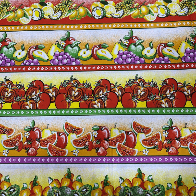 Tricoline estampado barrado caju e uvas - CORTES 0,55m x 1,50m