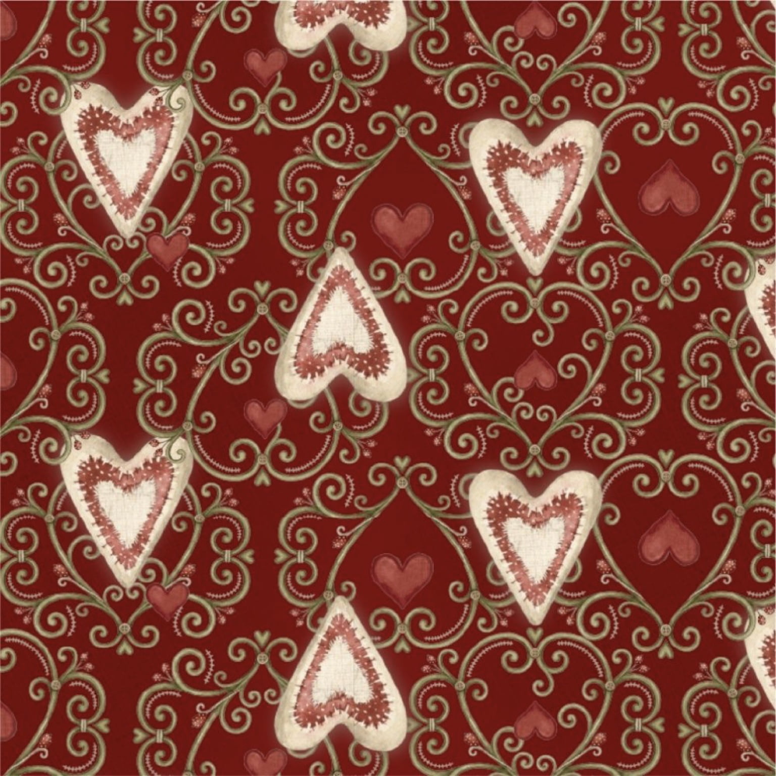 Tricoline estampa digital coração fundo vermelho