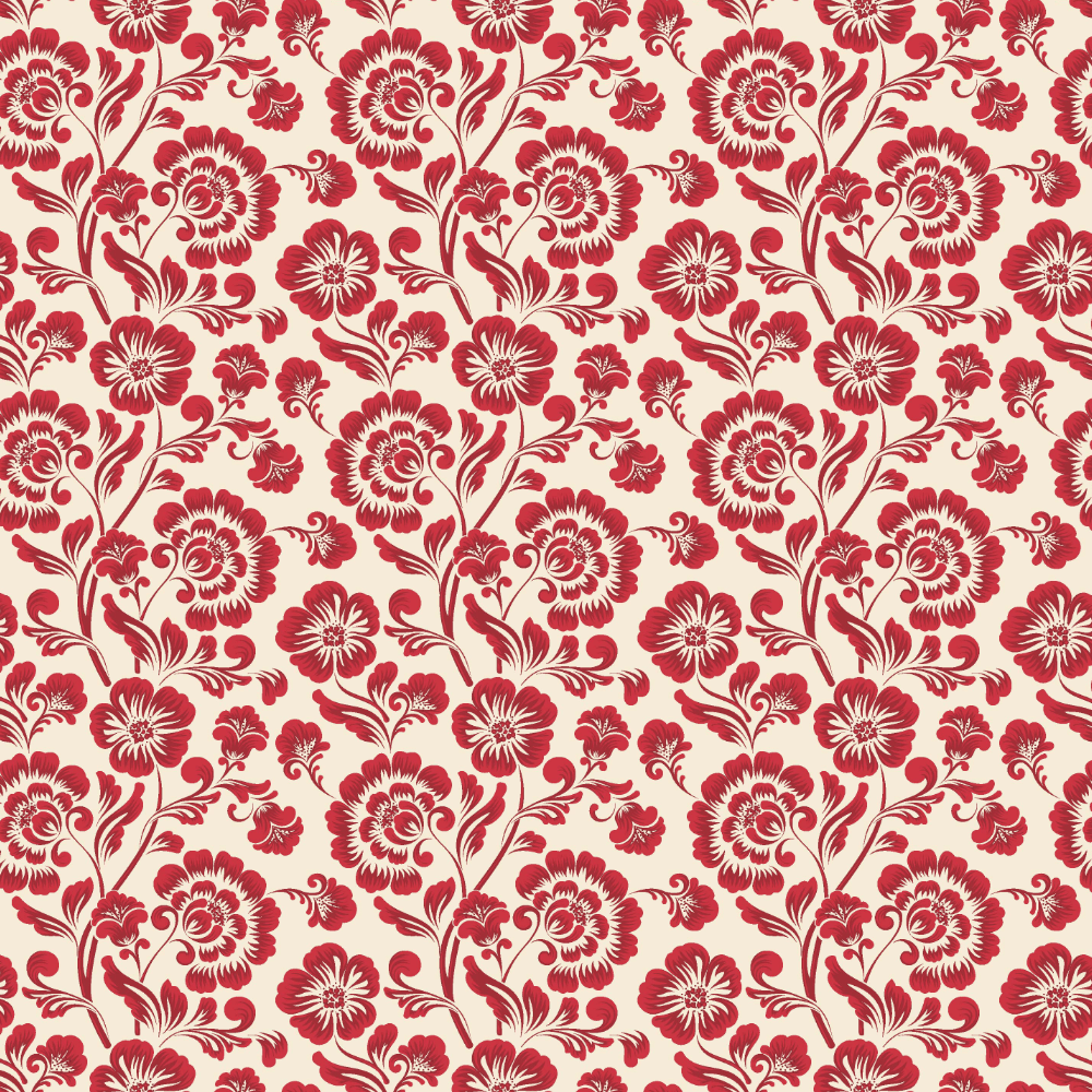 Tricoline estampado country floral vermelho 