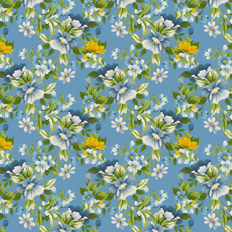 Tricoline estampado deep blue floral