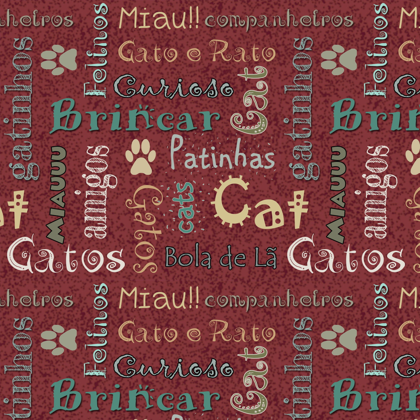 Tricoline estampa digital escrito gatos