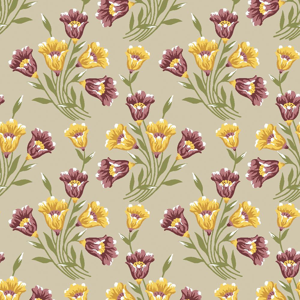 Tricoline estampado bouquets de lírios creme