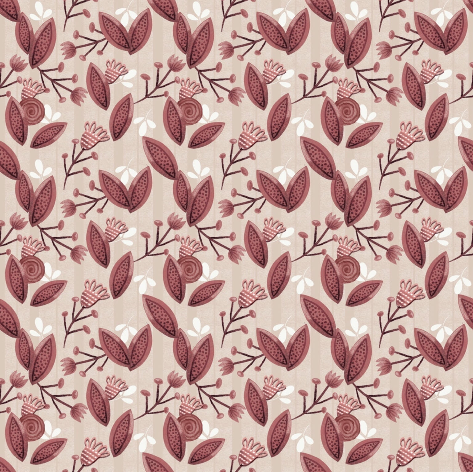 Tricoline estampa digital folhinhas merlot vinho e bege