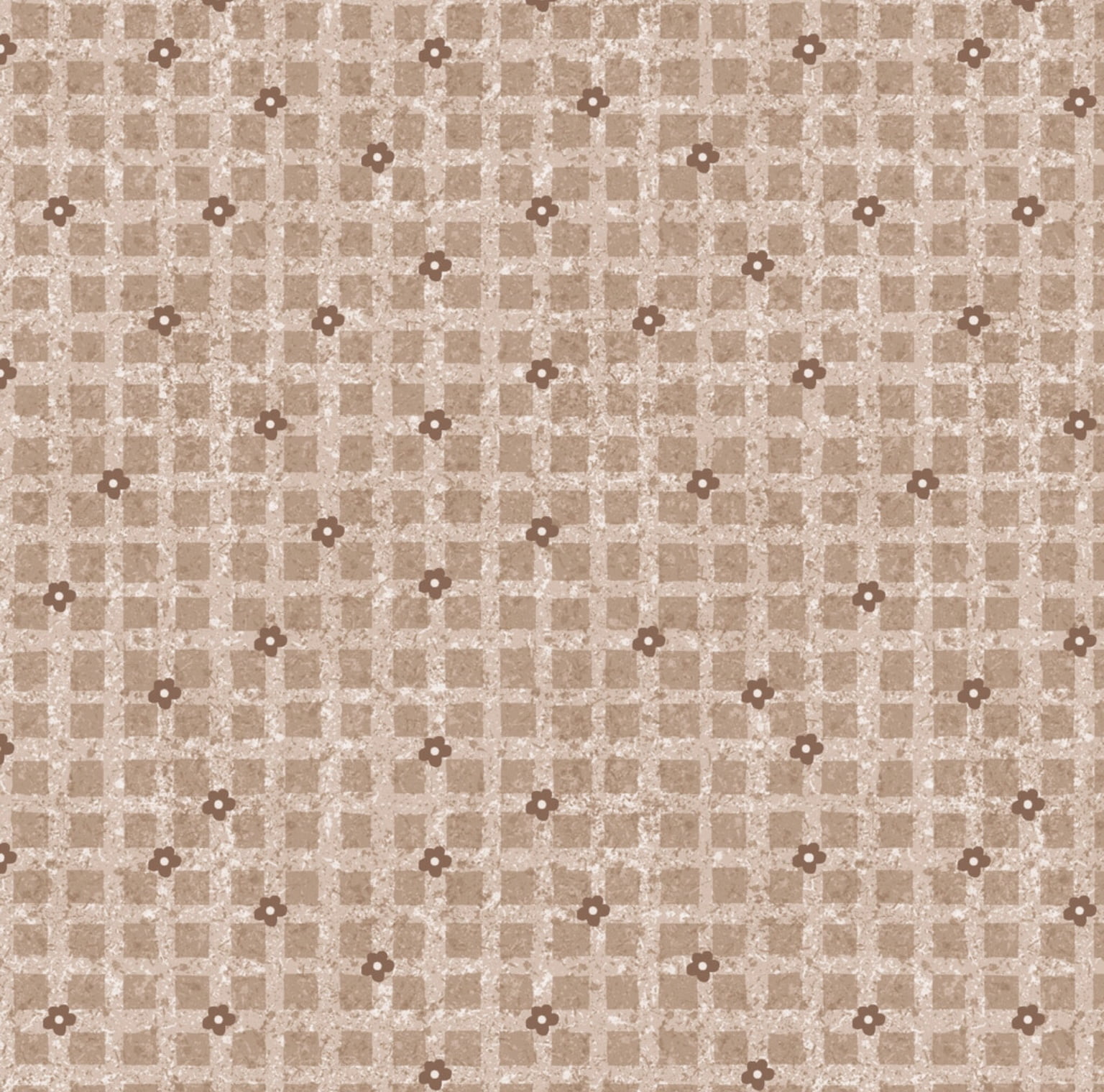 Tricoline estampa digital xadrez com florzinhas bege