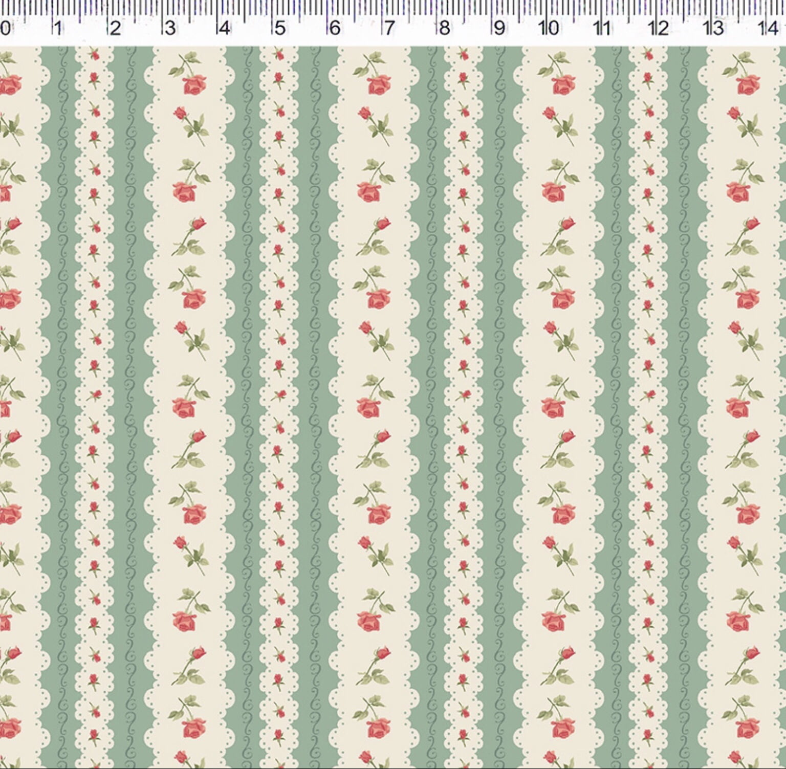 Tricoline estampa digital four seasons - listrado verde com rosas