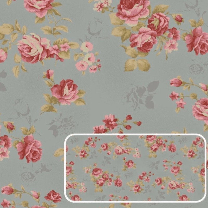 Tricoline estampa digital La vie en rose rosas com textura cinza