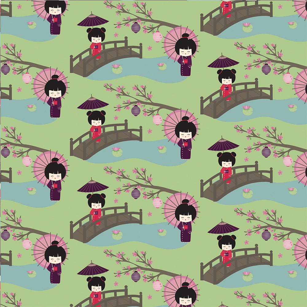 Tricoline estampado Kokeshis na ponte