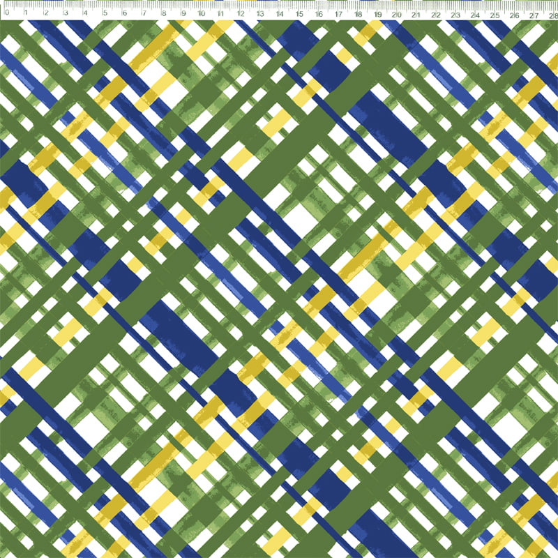 Tricoline estampa digital birds xadrez verde - Renatta Tecidos