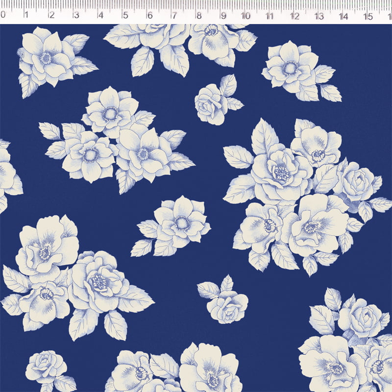 Tricoline estampado floral azul