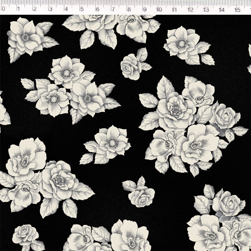 Tricoline estampado floral preto