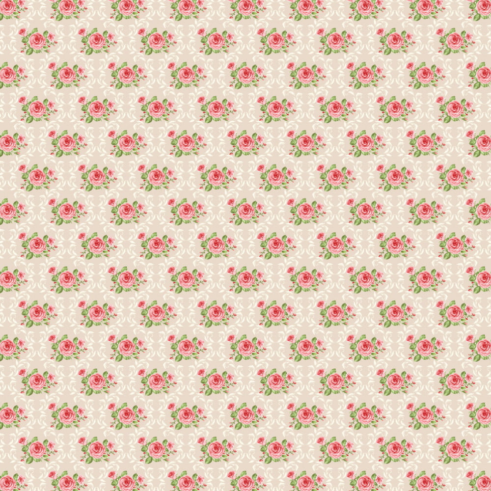 Tricoline estampado rosinhas na moldura damask creme