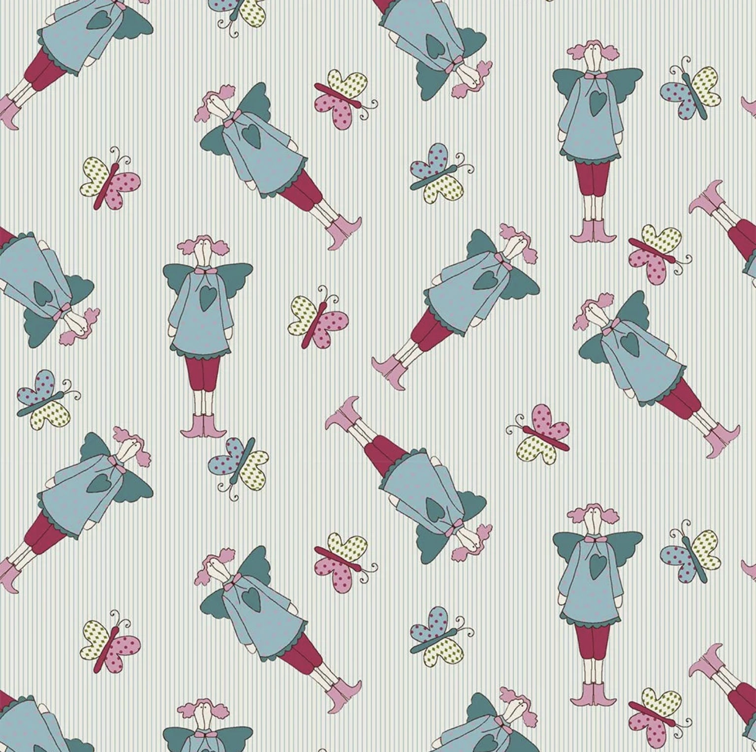 Tricoline estampado bonecas com borboletas 