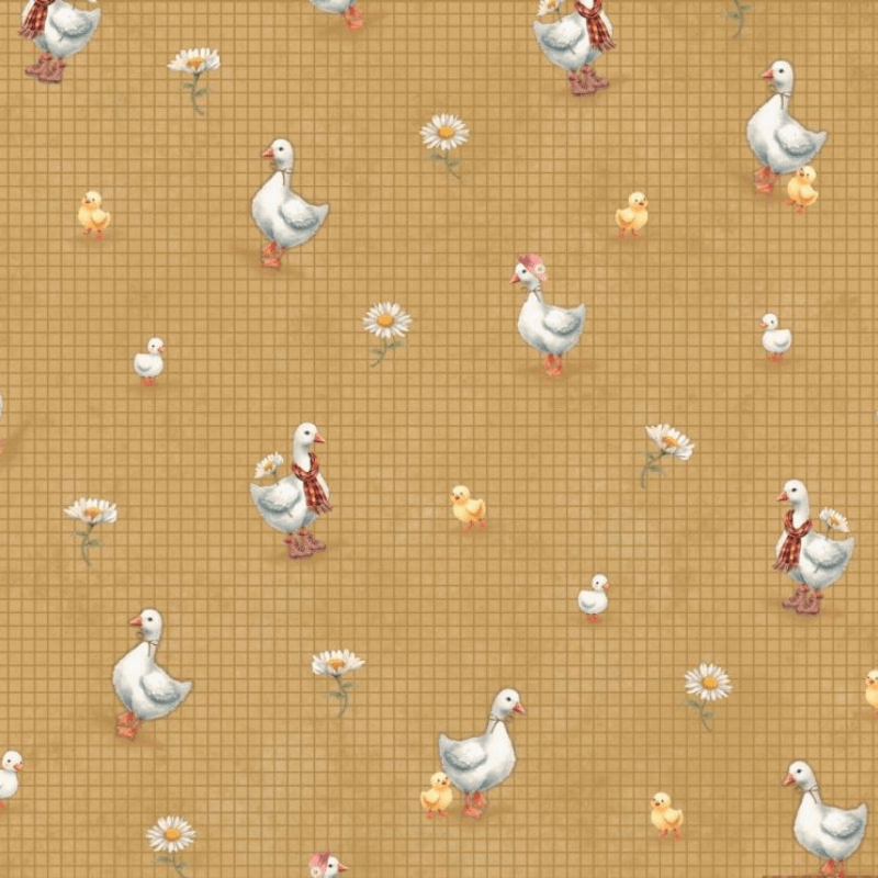 Tricoline estampa digital ganso grid ocre