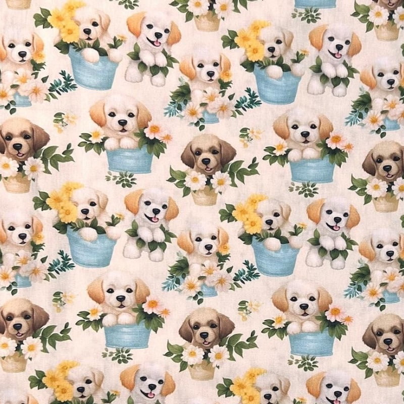 Tricoline estampa digital puppies garden
