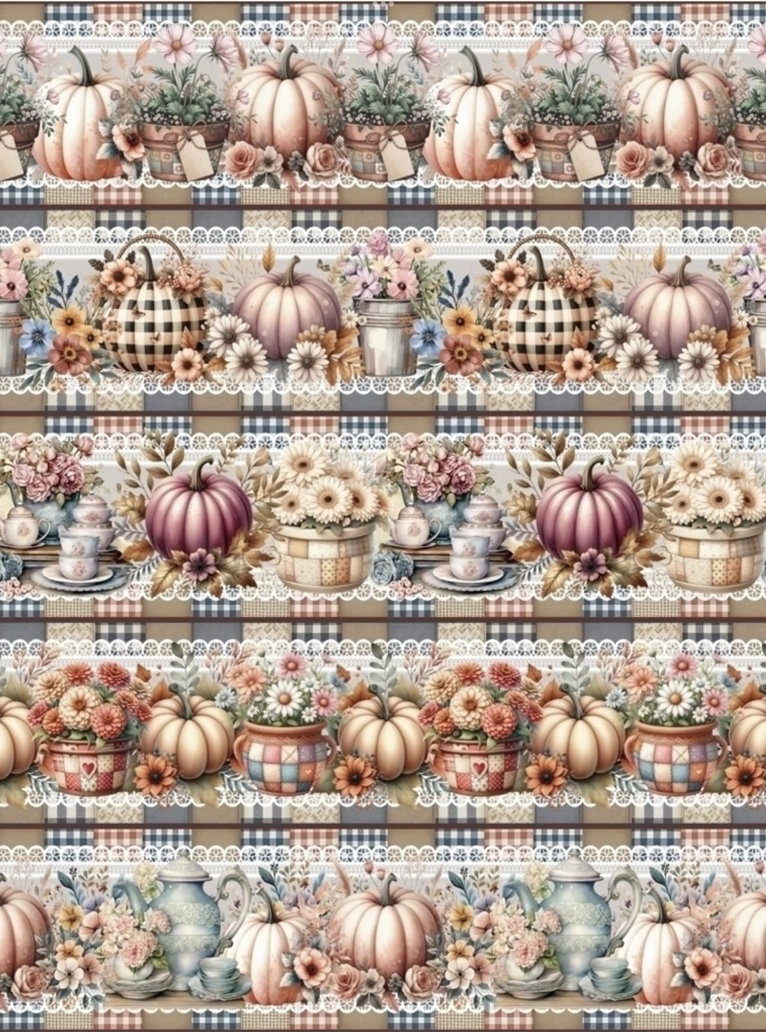 Tricoline estampa digital barrado abóboras extraordinárias - CORTES 0,55m x 1,50m