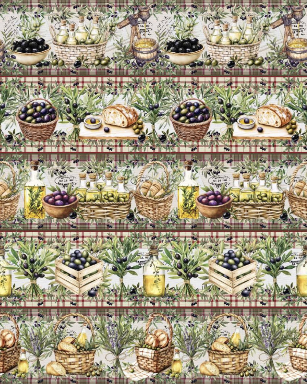 Tricoline estampa digital barrado azeitonas - CORTES 0,55m x 1,50m 