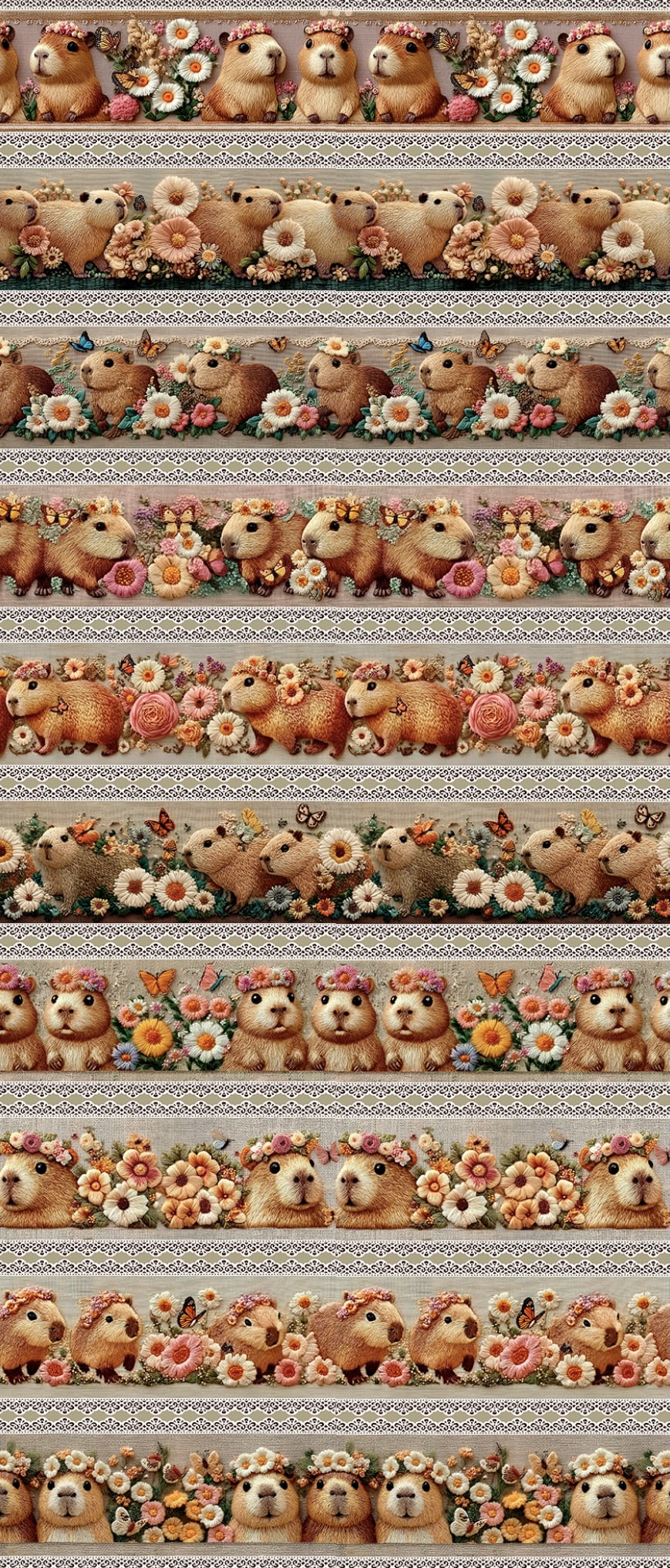 Tricoline estampa digital barrado capivara floral  - CORTES 0,55m x 1,50m