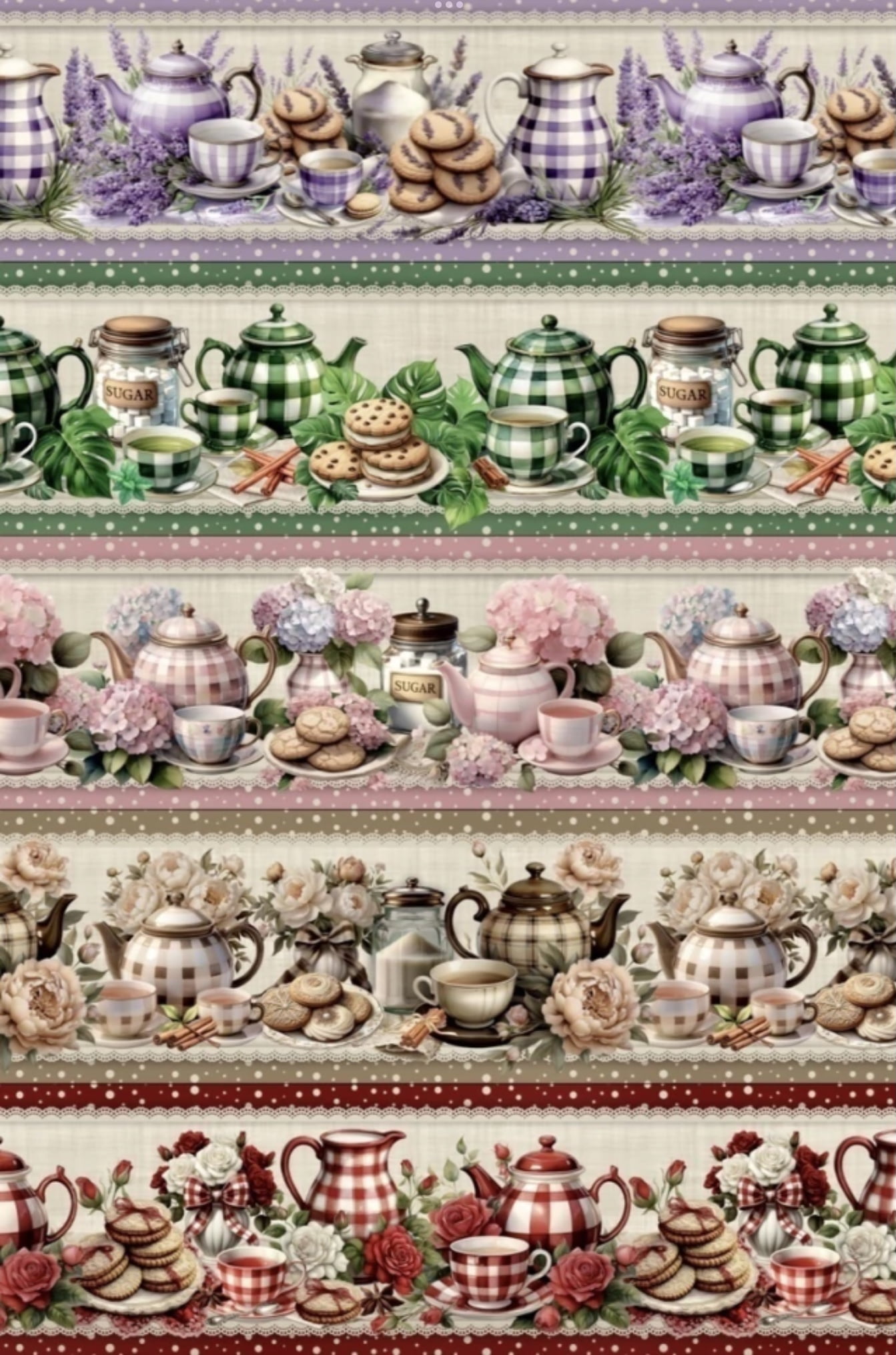 Tricoline estampa digital barrado chá da primavera - CORTES 0,55m x 1,50m 