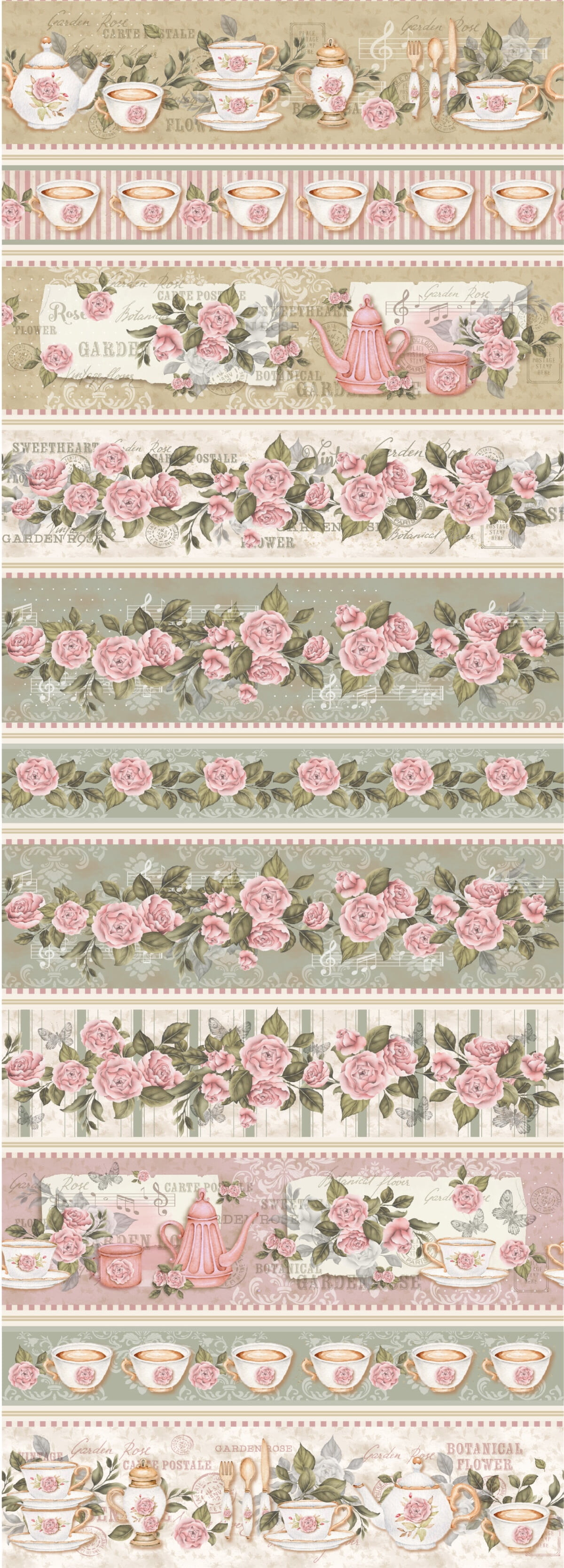 Tricoline estampa digital barrado chá das rosas by Cris Poletto - CORTES 0,55m x 1,50m