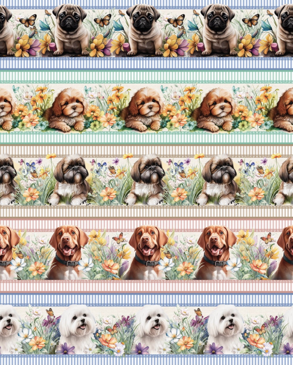 Tricoline estampa digital barrado dogs - CORTES 0,55m x 1,50m