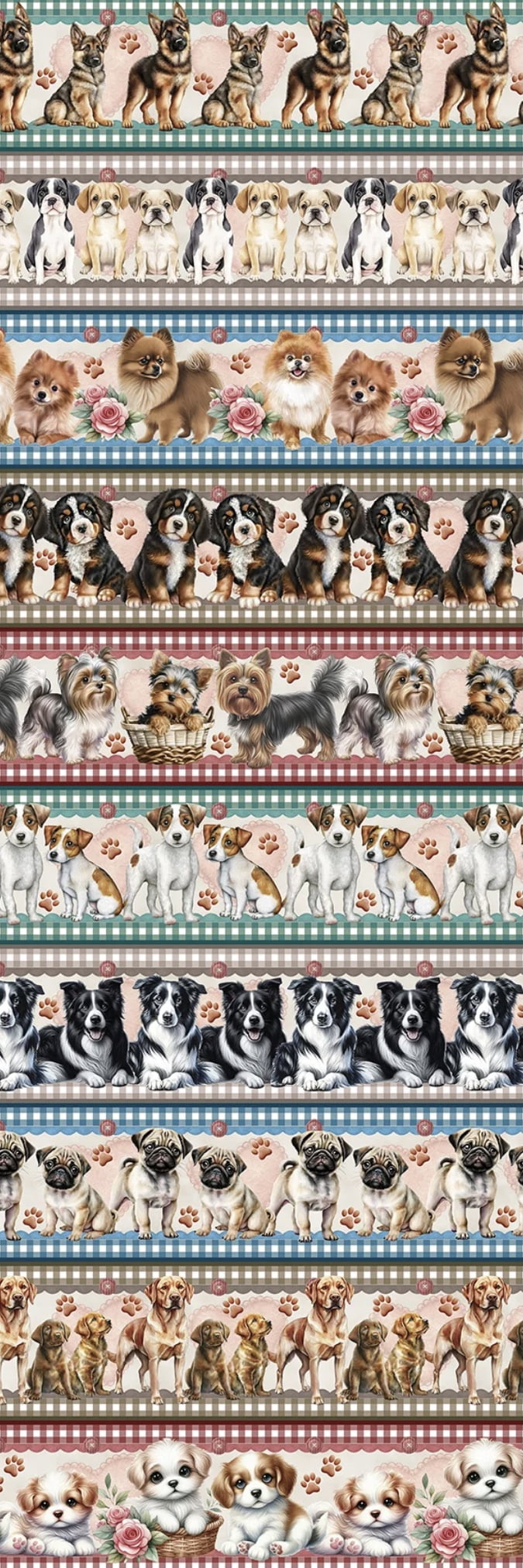 Tricoline estampa digital barrado dogs adoráveis - CORTES 0,55m x 1,50m 