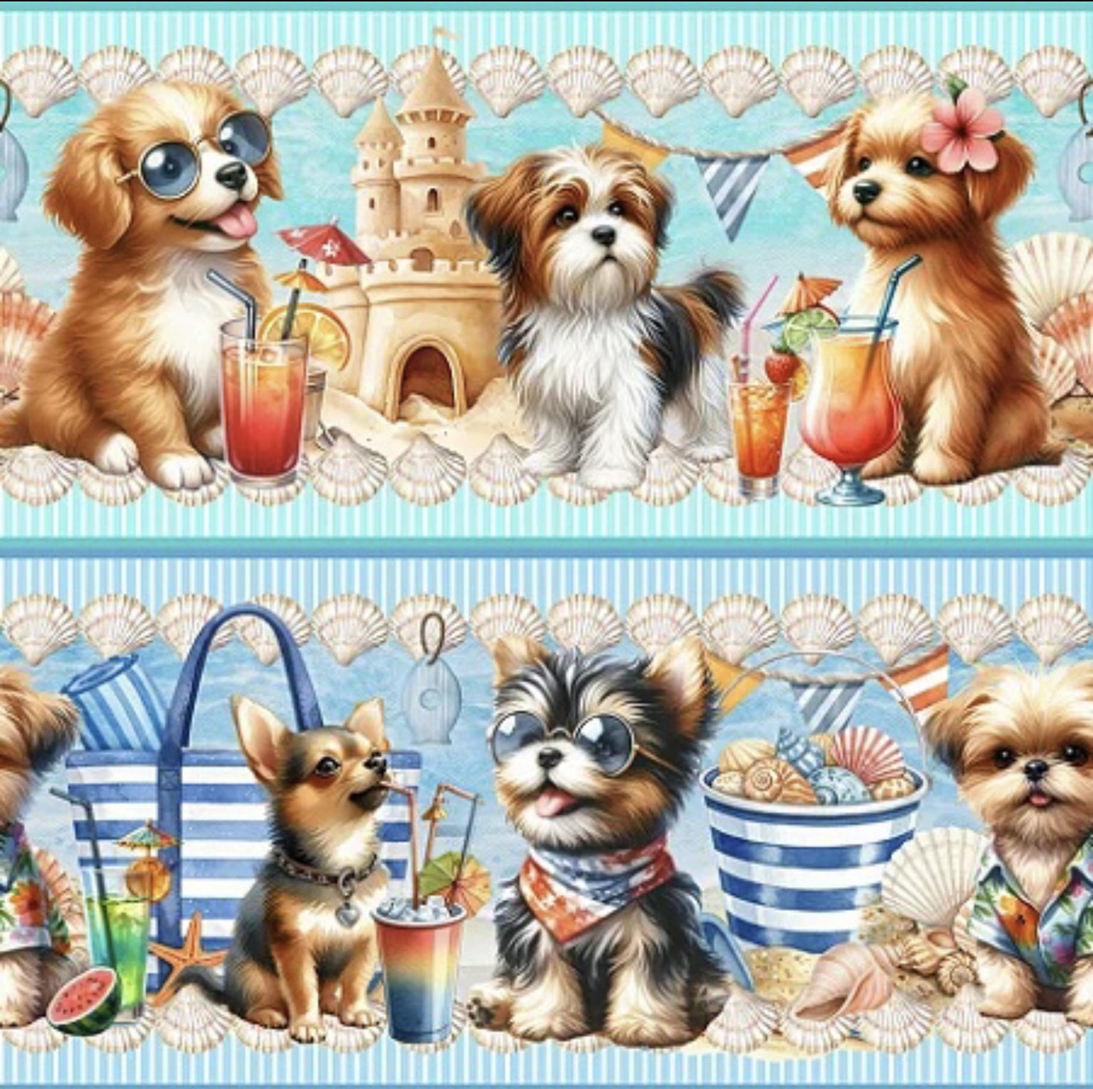 Tricoline estampa digital barrado dogs de verão - CORTES 0,55m x 1,50m 