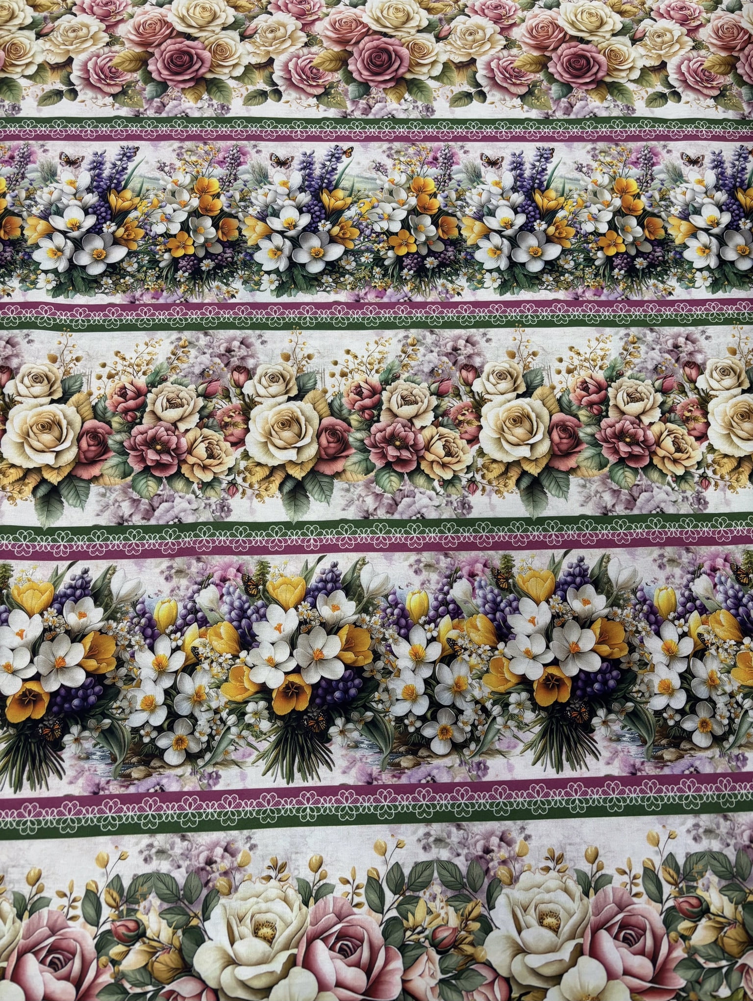 Tricoline estampa digital barrado encantos do jardim - CORTES 0,55m x 1,50m