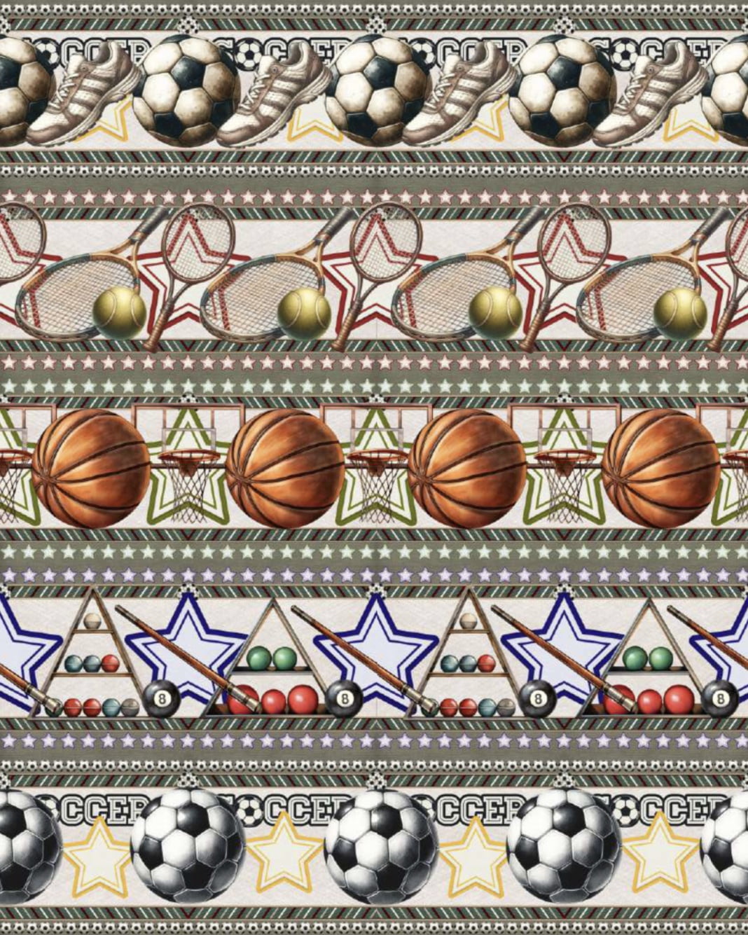 Tricoline estampa digital barrado esportes - CORTES 0,55m x 1,50m 