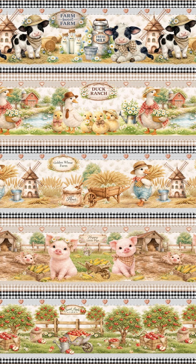 Tricoline estampa digital barrado farm cute - CORTES 0,55m x 1,50m