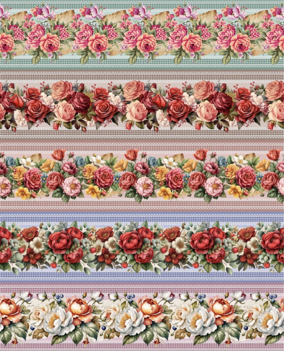 Tricoline estampa digital barrado farm flower - CORTES 0,55m x 1,50m 