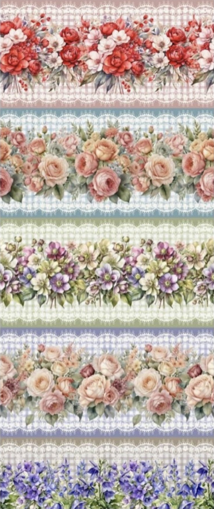 Tricoline estampa digital barrado floral com xadrez - CORTES 0,55m x 1,50m