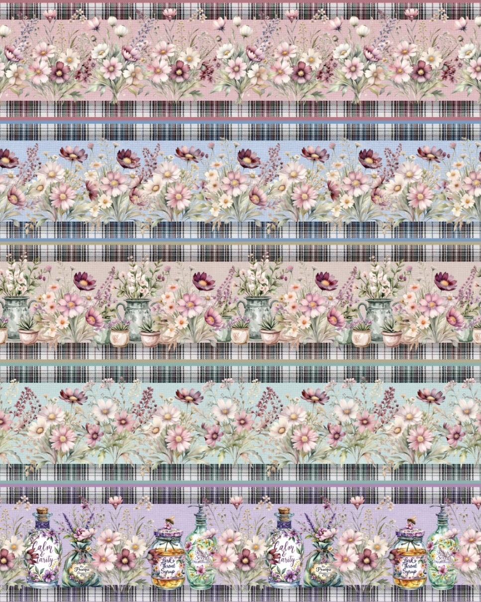 Tricoline estampa digital barrado floral delicat - CORTES 0,55m x 1,50m