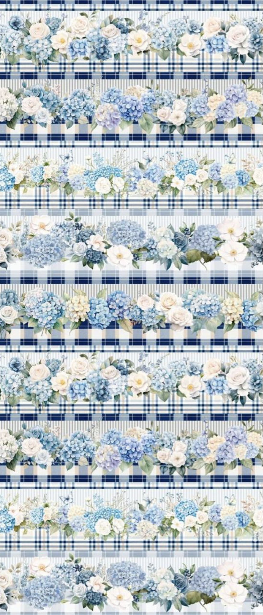 Tricoline estampa digital barrado Florata blue - CORTES 0,55m x 1,50m