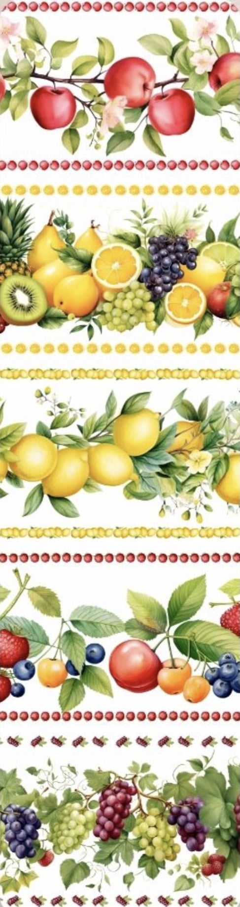 Tricoline estampa digital barrado frutas fundo branco - CORTES 0,55m x 1,50m