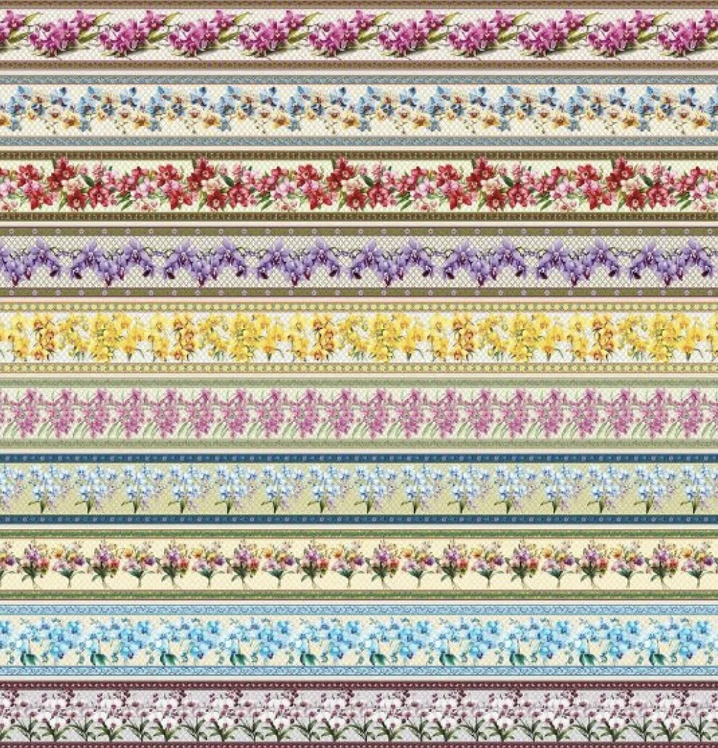 Tricoline estampa digital barrado herança orquídeas - CORTES 0,55m x 1,50m