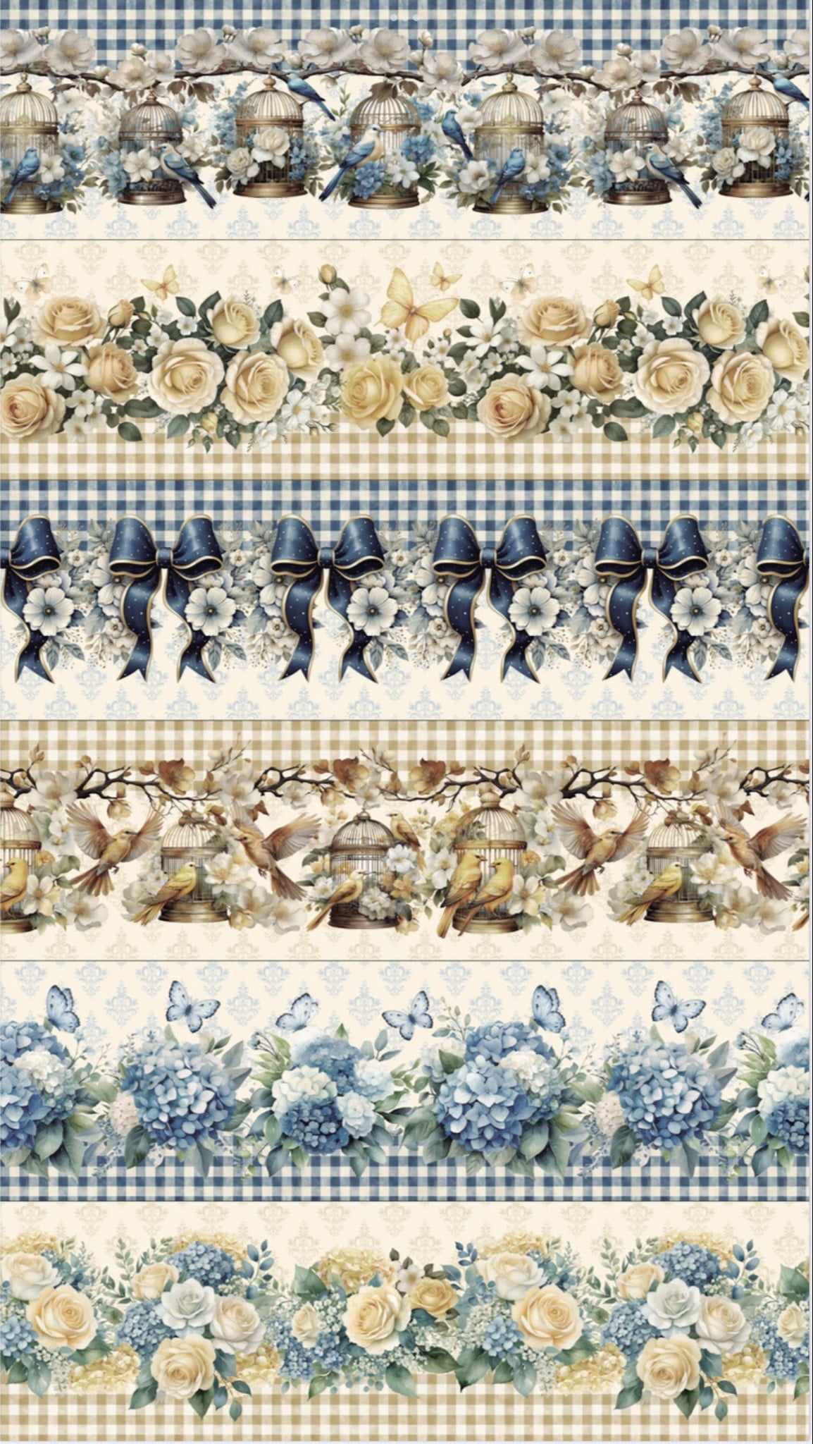 Tricoline estampa digital barrado laços e flores - CORTES 0,55m x 1,50m