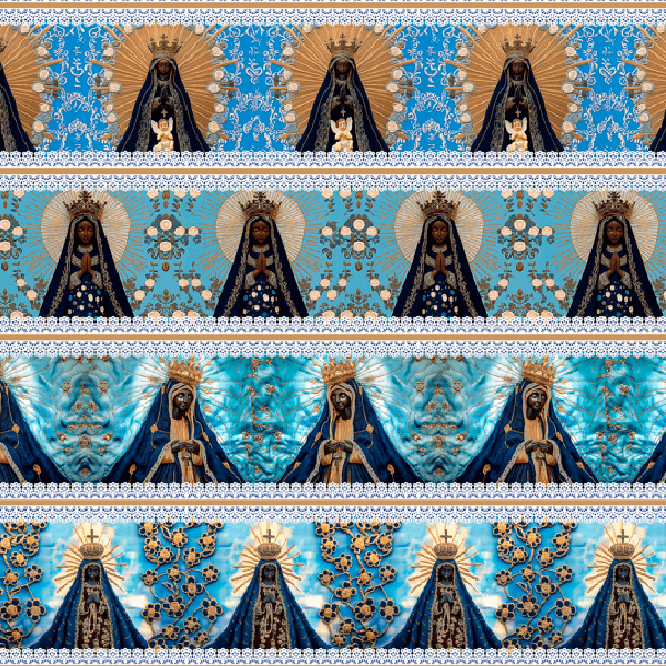 Tricoline estampa digital barrado Nossa Senhora Aparecida - CORTES 0,55m x 1,50m