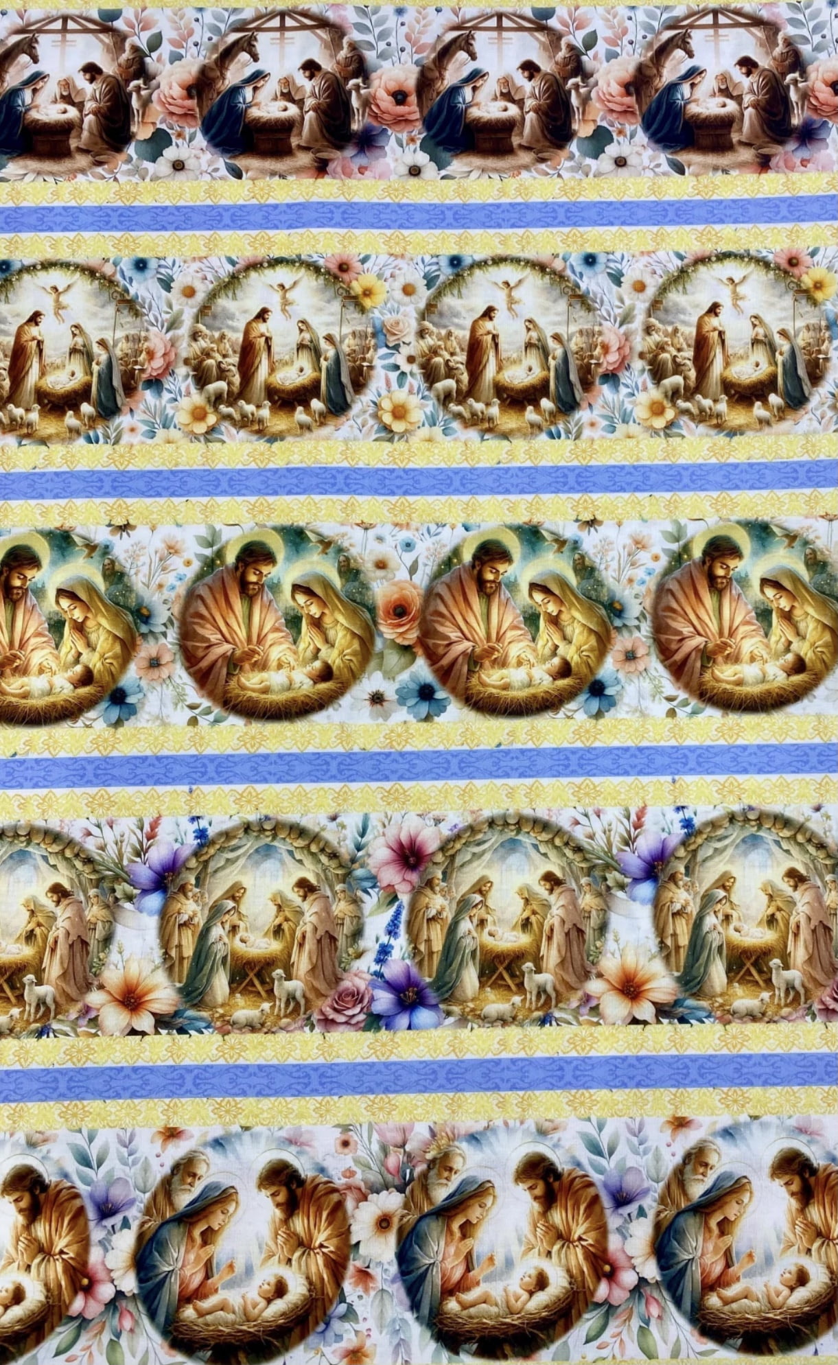 Tricoline estampa digital barrado Sagrada família - CORTES 0,55m x 1,50m
