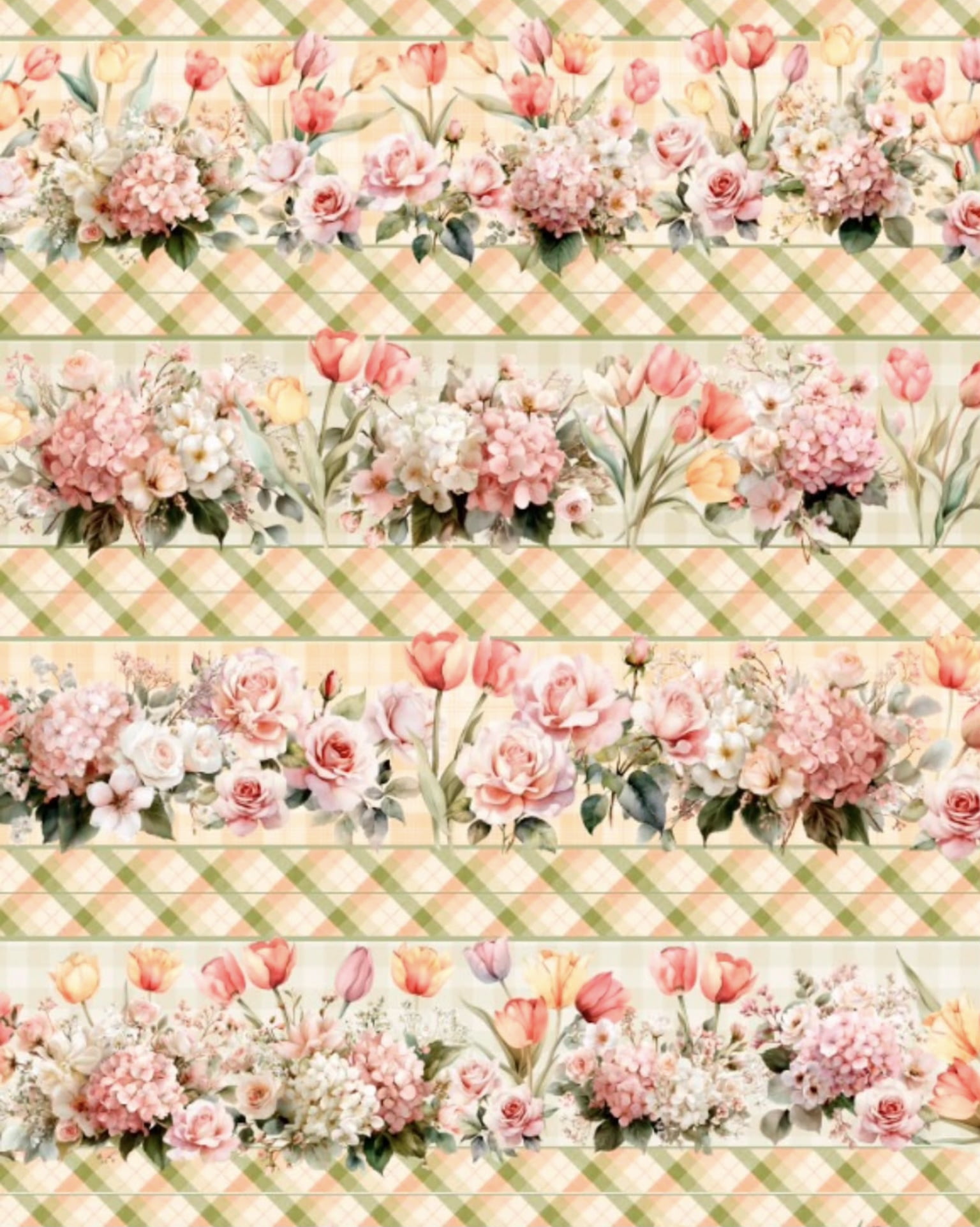 Tricoline estampa digital barrado tulipas - CORTES 0,55m x 1,50m