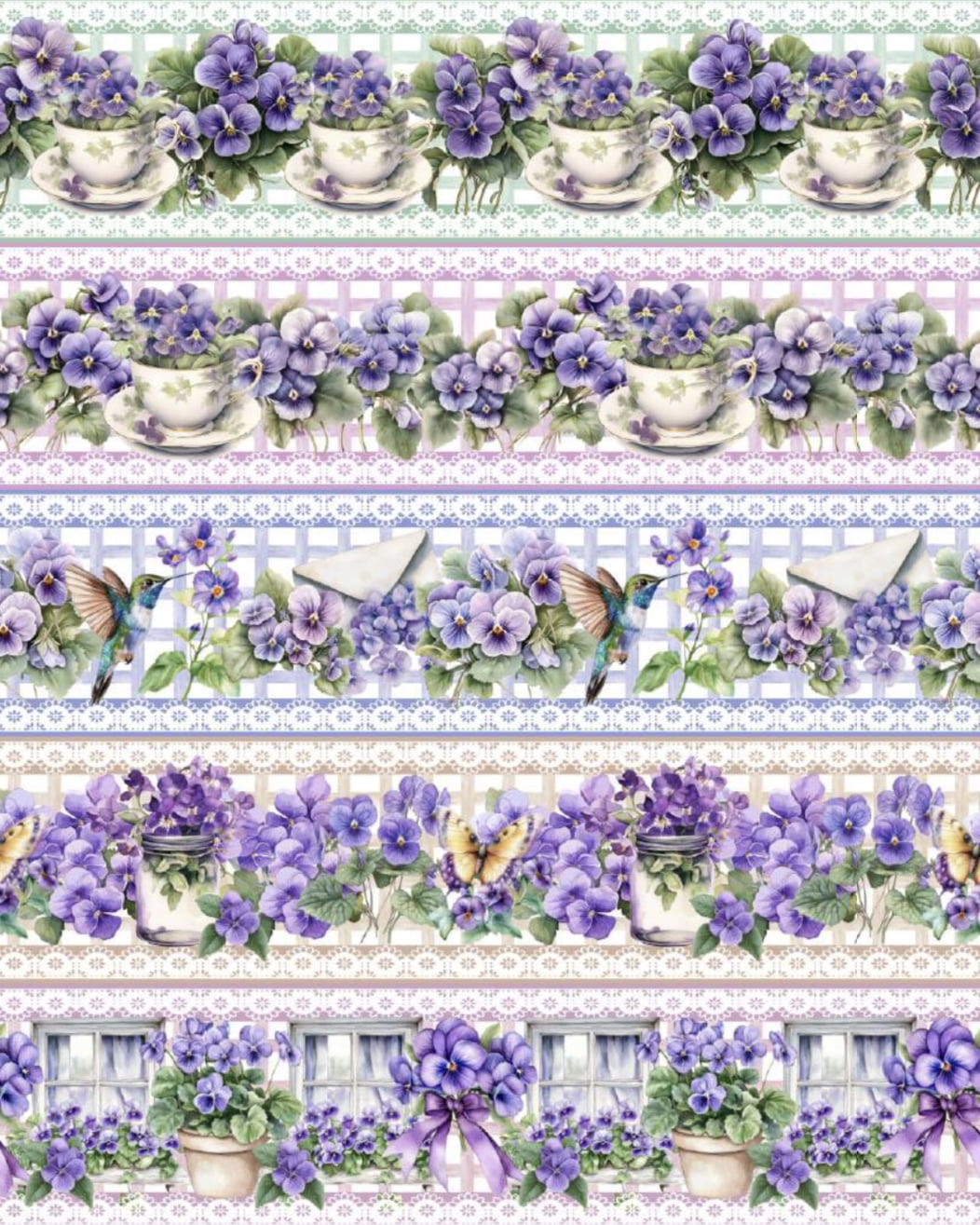 Tricoline estampa digital barrado violetas - CORTES 0,55m x 1,50m 