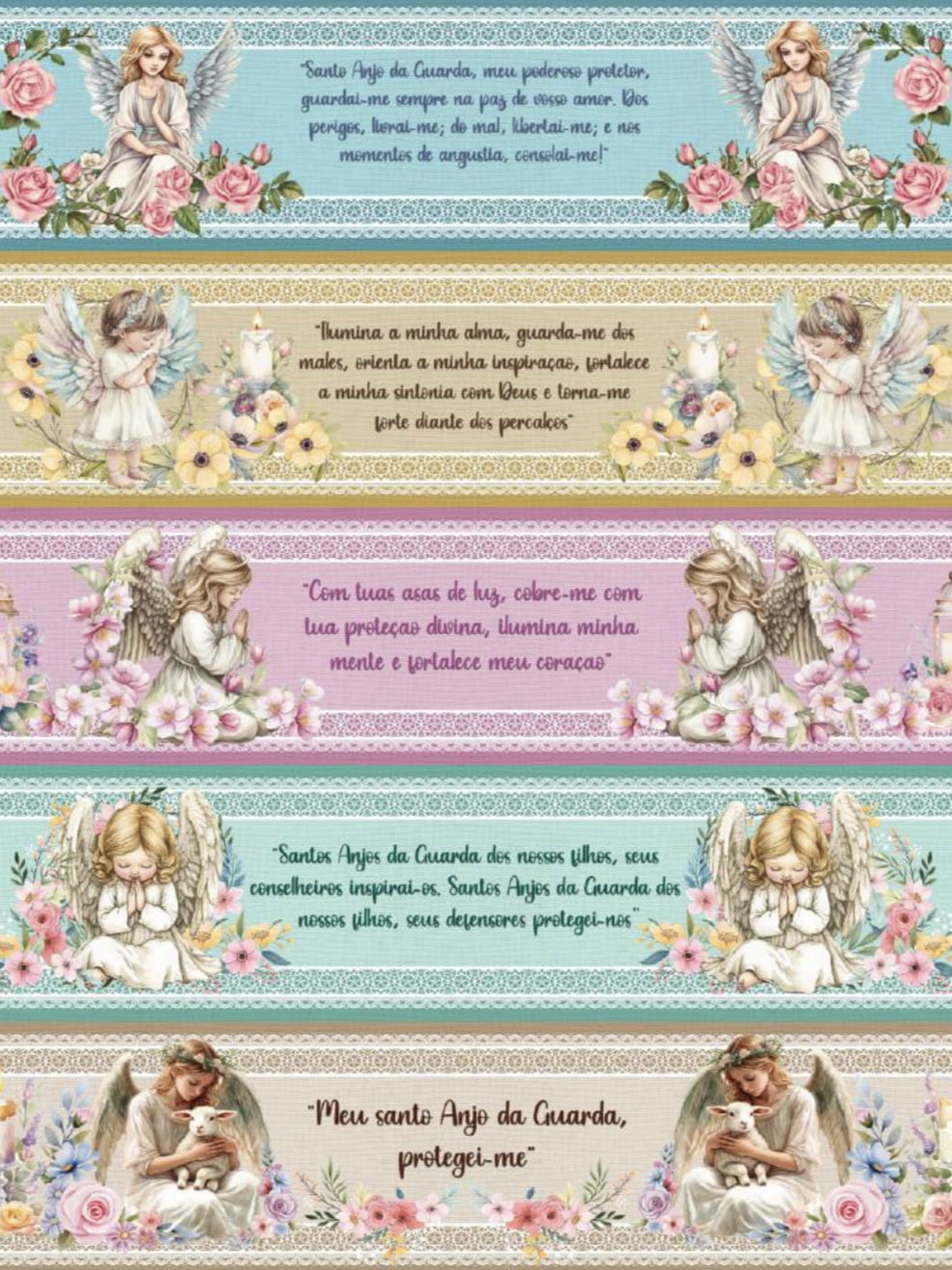 Tricoline estampa digital barrado frases de anjo da guarda 
