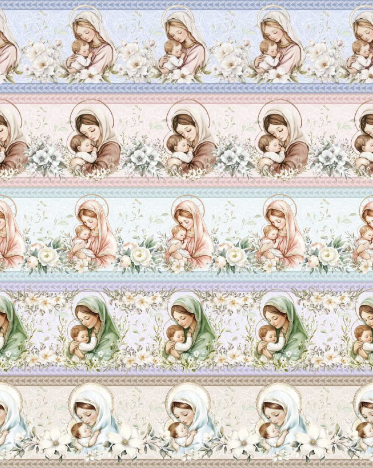 Tricoline estampa digital barrado mãe de Deus - CORTES 0,55m x 1,50m