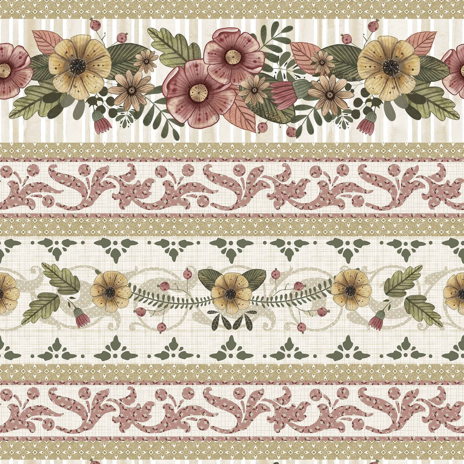 Tricoline estampa digital barrado floral country 