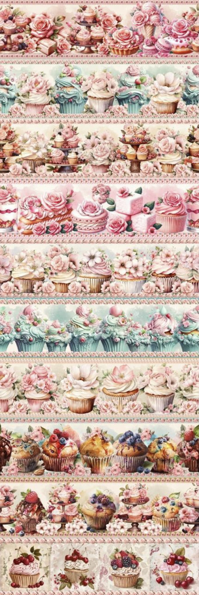 Tricoline estampa digital barrado cupcakes coloridos