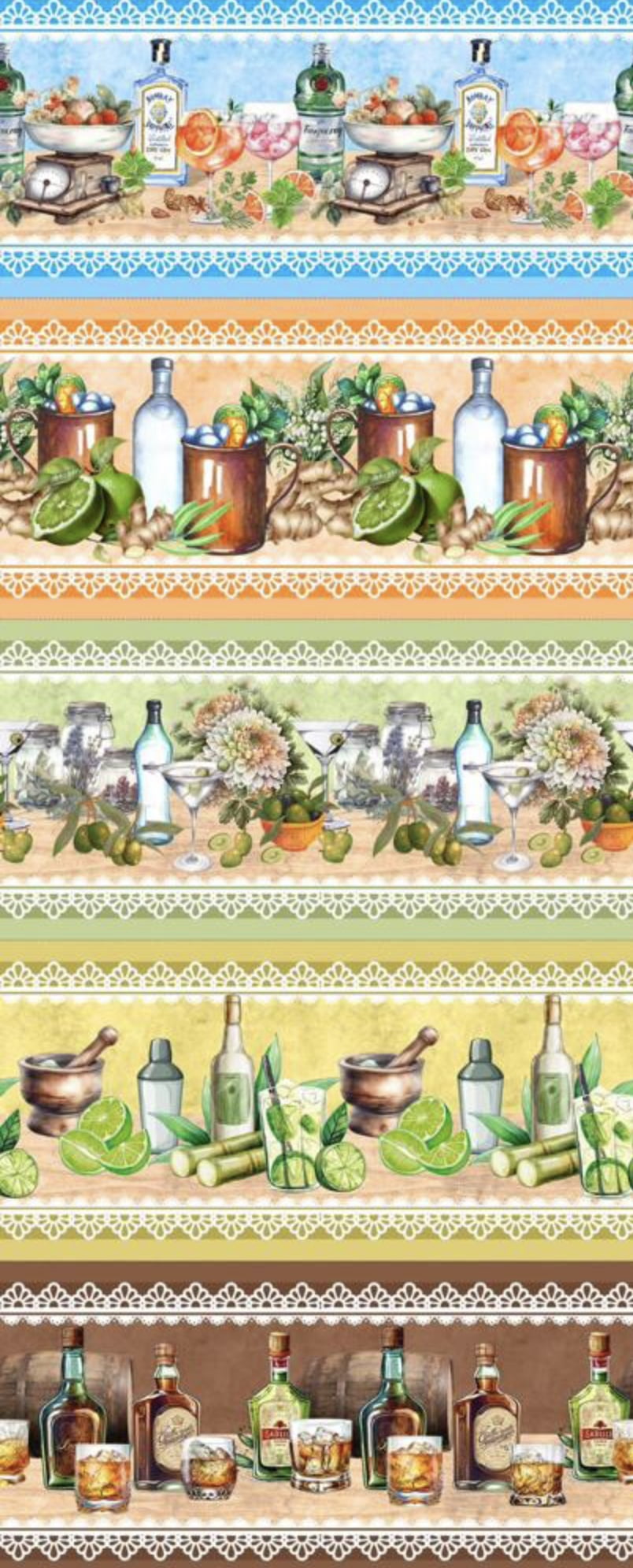Tricoline estampa digital barrado drinks variados 