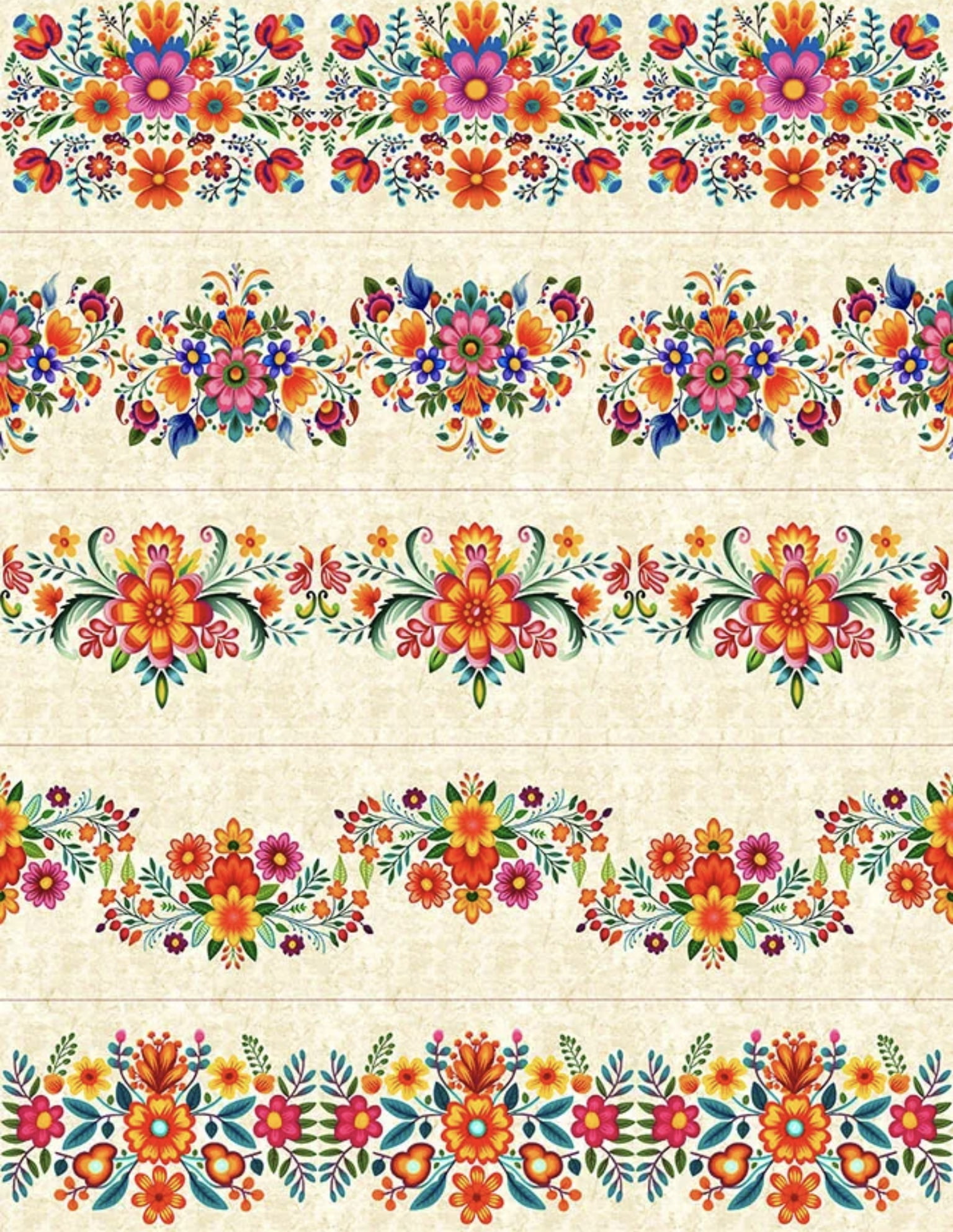 Tricoline estampa digital barrado flores mexicanas