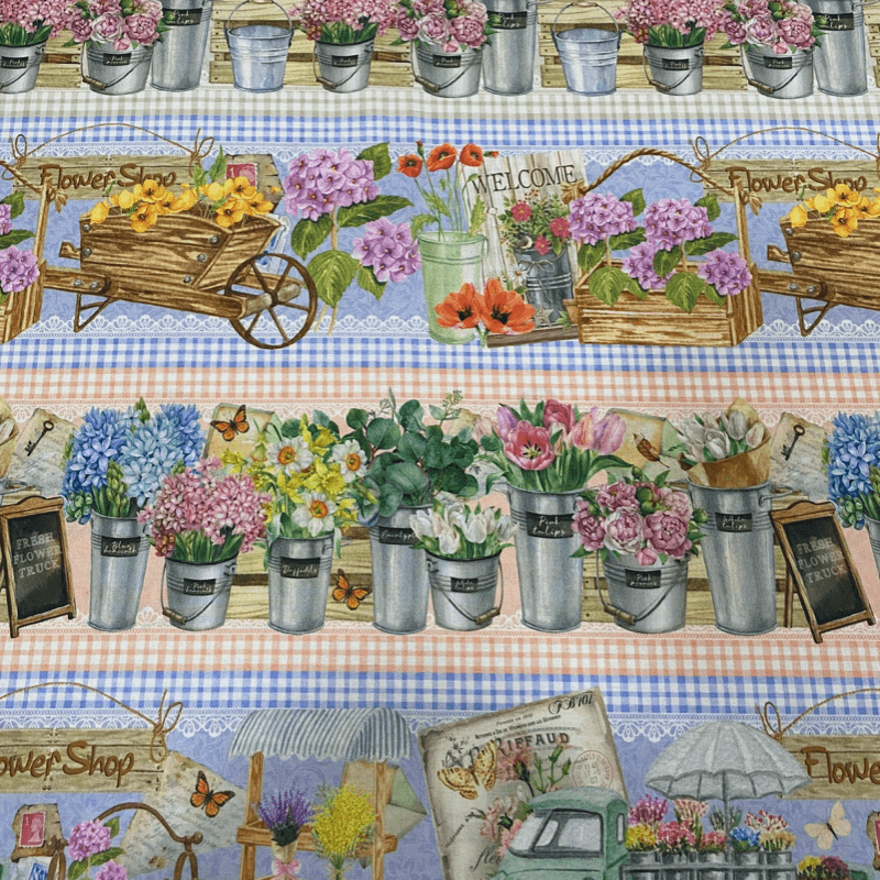 Tricoline estampa digital barrado floricultura 