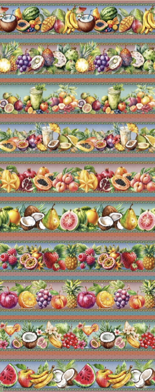 Tricoline estampa digital barrado frutas da estação 