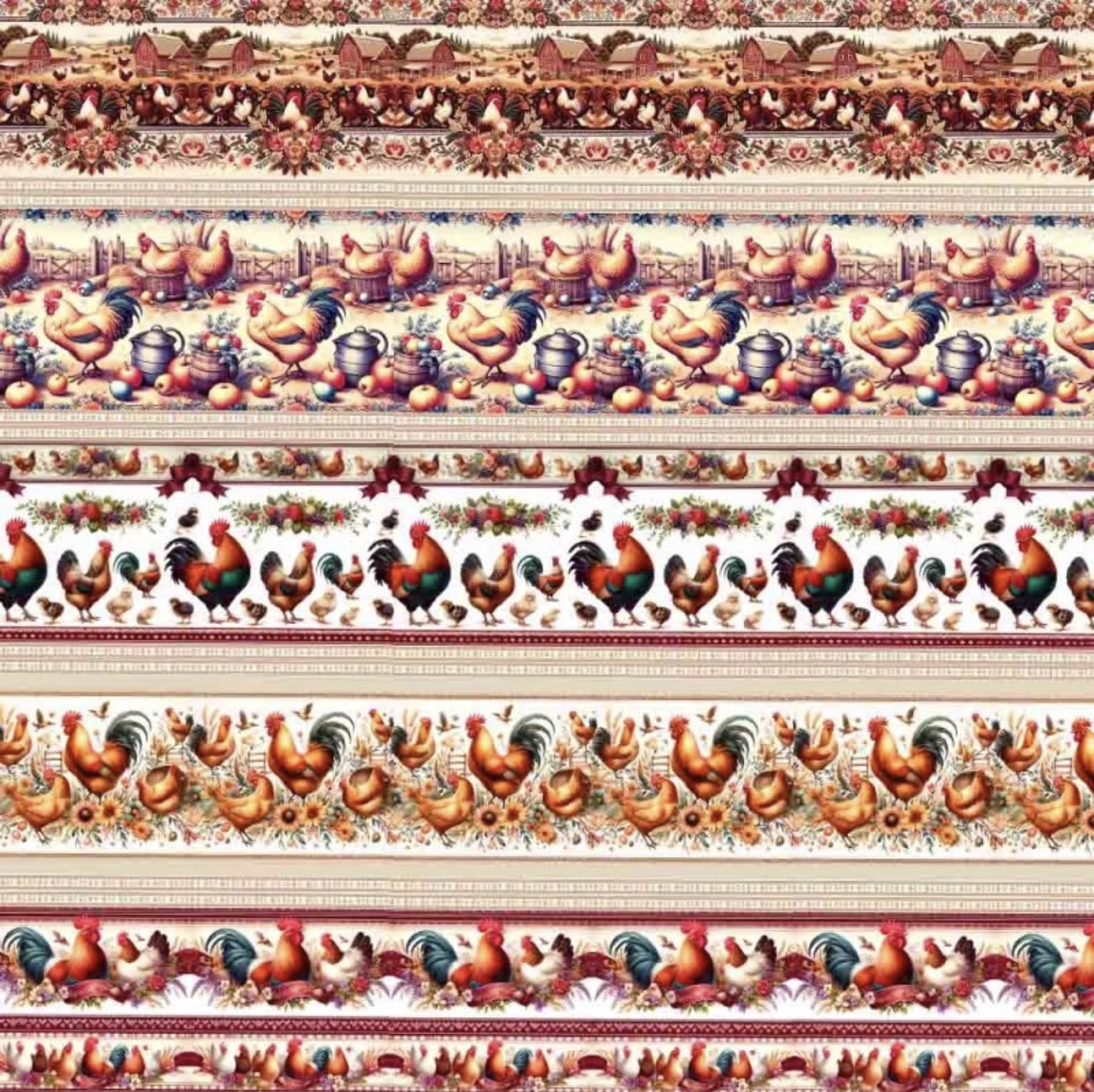 Tricoline estampa digital barrado galos country 